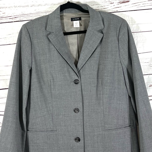 Vintage J.Crew Womens Blazer Size 12 Gray Wool Blend one button - Picture 2 of 12